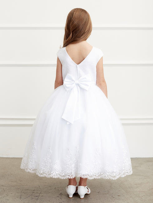 Tip Top Kids Big Girls White Illusion Neck Lace Hem Communion Dress 7-18 - SophiasStyle.com
